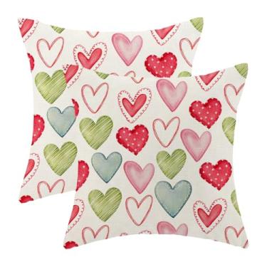 Imagem de OFIRD Capas de almofada para decoração de Dia dos Namorados, pacote com 2 2 capas de almofada coloridas com coração de amor, Dia das Mães, aniversário de casamento, rosa, verde, capa de almofada de
