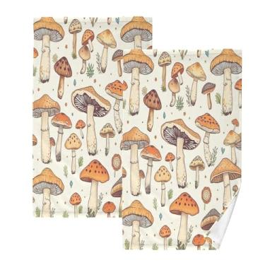 Imagem de CEBUGI Conjunto de 2 toalhas de banho - toalhas de algodão macio para lavar o rosto - toalhas de banho de mão para cuidados com a pele do banheiro | 41 x 71 cm | Cogumelos