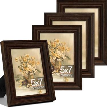 Imagem de Vittanly Conjunto de 4 porta-retratos 12 x 18 cm, moldura vintage para parede ou mesa, exibição de fotos 10 x 15 cm com tapete ou 12 x 17 sem tapete, decoração de casa de fazenda rústica, marrom