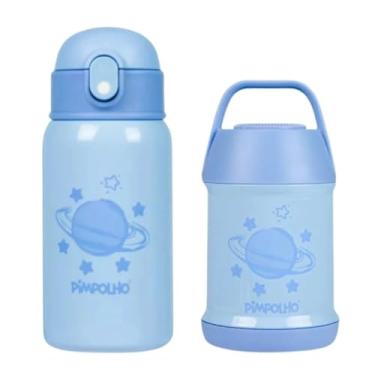 Imagem de Kit Garrafa e Pote Térmico Inox Infantil Planeta Azul Pimpolho