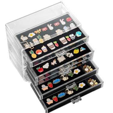 Imagem de SPAKOWN Estojo de exibição de pinos com 5 gavetas, caixa de exibição de pinos esmaltados à prova de poeira para colecionadores (preto)