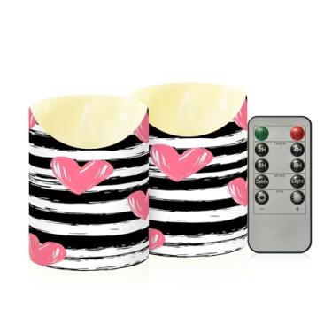 Imagem de Wassud Pacote com 2 velas listradas sem chama com controle remoto, velas realistas cintilantes com temporizador, velas decorativas para Natal, casamento, festa, decoração de casa pequena