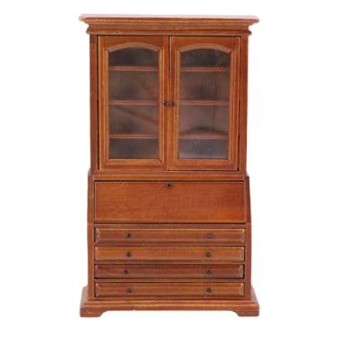 Imagem de Generic Armário de Estante Em Miniatura, Móveis para Casa de Bonecas Em Escala 1:12, Prateleira de Exposição de Madeira de Bétula Com Detalhes Intrincados para Decoração de Casa e (Marrom)