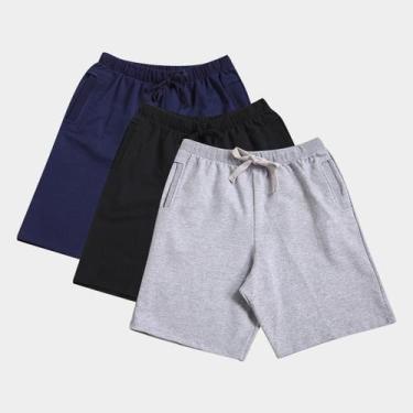 Imagem de Kit Bermuda Básicos 3 Peças Masculina - Olimpikus, Preto, Azul e Cinza