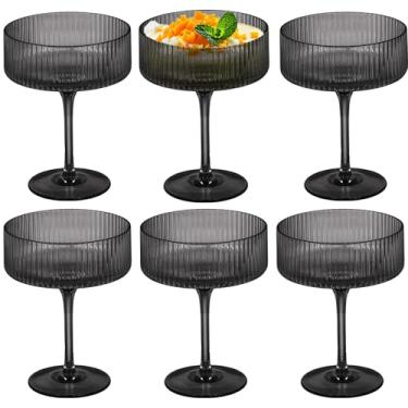 Imagem de 6 peças de copos de martini 297 g copos de cupê com nervuras plasitc champanhe à prova de estilhaçamento acrílico vintage copos de vinho Margarita copos descartáveis para festas de casamento