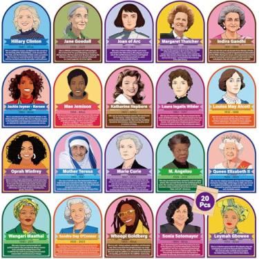 Imagem de 20 peças de pôsteres femininos do mês da história mulheres influentes na história pôsteres inspiradores mulher famosa impressão de arte de parede feminista sala de aula quadro de avisos decoração para