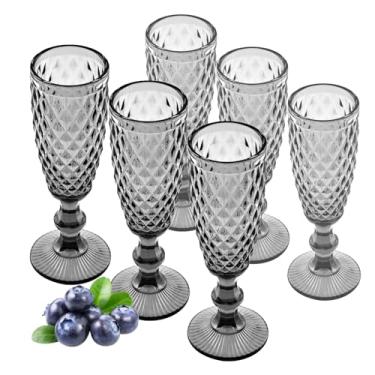 Imagem de Kytree Pacote com 6 taças de champanhe de 142 g, taças de vinho espumante vintage, copo europeu elegante em relevo copo de bebida para Cava, Prosecco, presente para festa de Ação de Graças, Natal,
