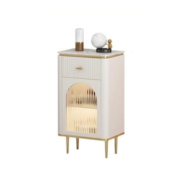 Imagem de Cômodas Cômoda para quarto, cômoda, com parte superior de textura mármore imitação e alças metal dourado para, sala estar, corredor, entrada(43 * 30 * 79cm)