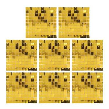 Imagem de Painéis de fundo com glitter MUNEFE, painel de fundo de lantejoulas, cenário de parede de lantejoulas quadrangulares para decoração de festa de casamento de aniversário (8 peças) (Ouro)