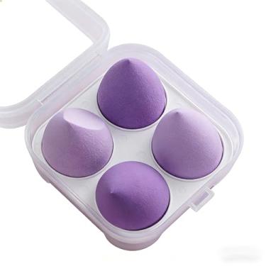 Imagem de Mini ovos de beleza de esponja de maquiagem, 4 peças. O ovo de beleza roxo é usado para base, pó solto, corretivo e sombra, e pode ser usado sob os olhos (com uma caixa)