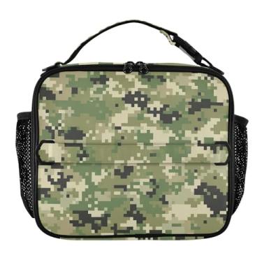 Imagem de Joisal Lancheira verde camuflada com adesivos pixelados para mulheres, meninas, lancheira masculina e infantil, lancheira para trabalho, bolsa térmica para alimentos portátil para adultos