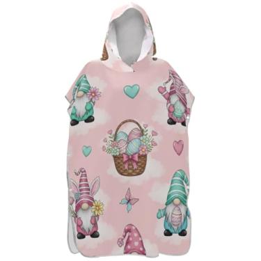Imagem de Joisal Poncho de surf de secagem rápida para adultos trocador com capuz toalha de natação gnomos fofos ovos de Páscoa rosa ponchos adultos para mulheres