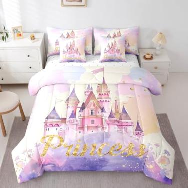 Imagem de Erosebridal Jogo de cama solteiro, castelo roxo, romântico, princesa romântica, conjunto de lençol com edredom de 7 peças, para crianças, meninos e meninas