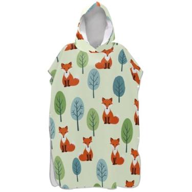 Imagem de Joisal Poncho de surfe trocador de roupão para adultos toalha de banho com capuz bonito plus size homens mulheres poncho com capuz fofo raposa verde