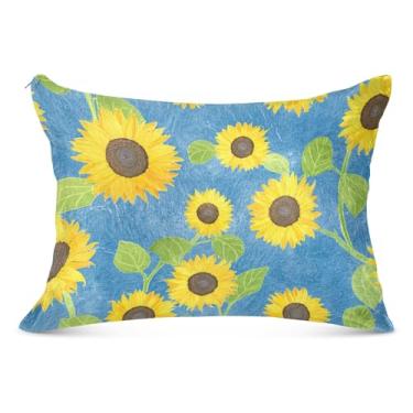 Imagem de Fronha decorativa grande azul girassol amarelo vibrante poliéster longa fronha king queen padrão fronha almofada antiderrapante confortável roupa de cama macia, tamanho do corpo, 53 cm x 137 cm