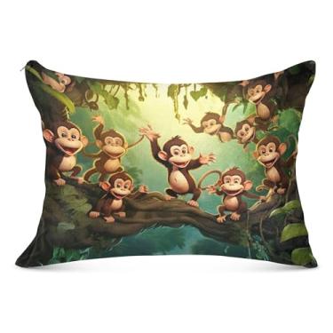 Imagem de Monkeys in Jungle Fronha grande com zíper poliéster longo king queen tamanho padrão fronhas presentes de vida saudável, tamanho do corpo, 53 cm x 137 cm