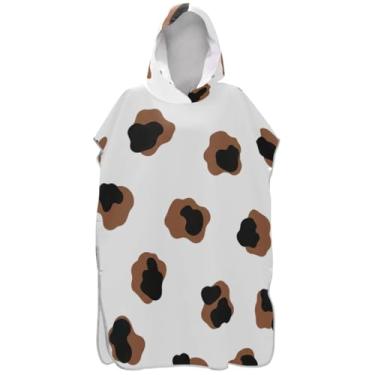 Imagem de Joisal Poncho de surfe branco marrom preto com manchas de vaca para adultos trocador vestível feminino ponchos com capuz praia moletom toalha natação