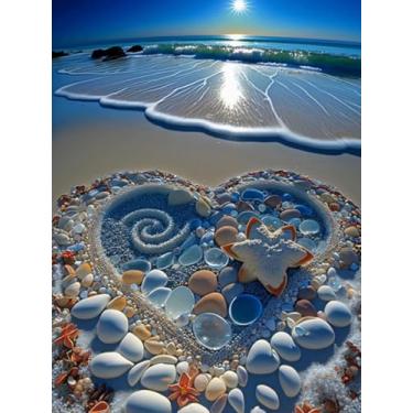 Imagem de JYXSJYYD Kits de arte de diamante DIY 5D para adultos, kits de pintura de diamante de amor de praia para iniciantes, pintura por Diamonds Dot Full Drill Round Art Crafts, decoração de parede para casa