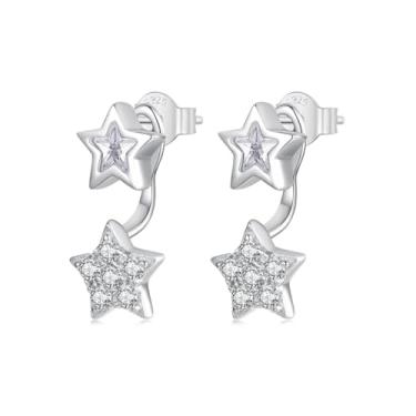 Imagem de GemKing BSE984 Brincos de argola estrelada Tamanho: 13 * 5 mm; Diâmetro interno da fivela da orelha: 9 mm, Prata esterlina, Sem Pedra Preciosa