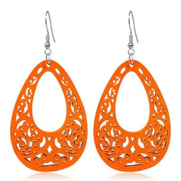 Imagem de RofYof Brincos femininos geométricos de madeira vazados naturais boêmios, Small, Madeira, Sem pedra preciosa