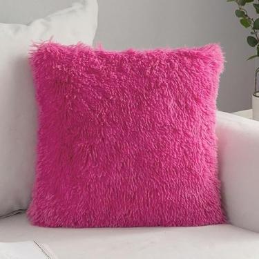 Imagem de Almofada Decorativa Peluda Felpuda 45x45 cm | Almofada Antialérgica com Enchimento de Fibra Siliconada, Macia e Confortável para Sofá Quarto Escritório (pink)