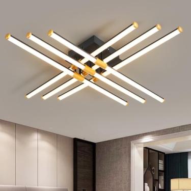 Imagem de Lustre moderno linear semi-embutido, luminária de teto minimalista com controle remoto, lâmpada de teto LED para sala de estar e quarto.