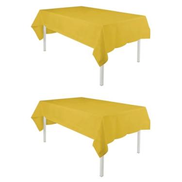 Imagem de Toalha de mesa retangular TWINPRET 152 x 306 cm, toalha de mesa amarela de poliéster lavável à prova d'água – Capa de mesa retangular resistente a manchas e óleo para banquetes e festas (serve para