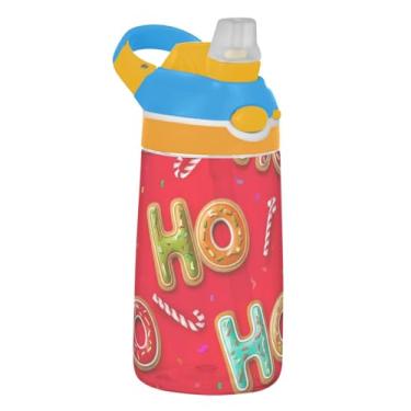 Imagem de Garrafa de água esportiva infantil Tritan de 473 ml com tampa de canudo garrafa de água à prova de vazamento para escola reutilizável copo infantil de 473 ml, alça de transporte, biscoitos de gengibre