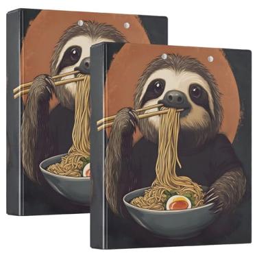 Imagem de Engraçado Preguiça Comendo Ramen Preto Três Fichários Anéis 3 Polegadas Segura 200 Folhas Lindas Pastas de Caderno Anel Redondo Fichário de Escritório, 31,5 x 27 x 6 cm, 1 Pacote
