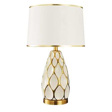 Imagem de Abajur de mesa grande em cerâmica para quarto, sala de estar, escritório, luz de leitura chinesa, soquete E27, interruptor de botão, design simples e elegante, em formato de vaso, 59 x 36 cm