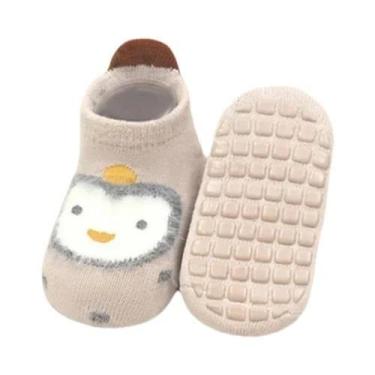 Imagem de Meia De Algodão Espessa Para Menina Bebê Com Solas De Borracha Estampa