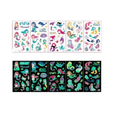 Imagem de Tatuagens Temporárias Brilhantes De Sereia, Unicórnio E Borboleta 5pcs