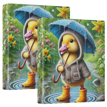 Imagem de Capa de chuva de pato adorável personalizada com 3 fichários de 3 argolas de 3 cm, 200 folhas, fichário de prancheta, impressão de anel redondo, 31,5 x 27 x 6 cm, 1 pacote