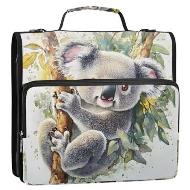 Imagem de Fichários de 3,8 cm com 3 anéis, fofos, coala, eucalipto, cinza, floresta, fichário, com zíper, alça de ombro, pasta de armazenamento básico com alça