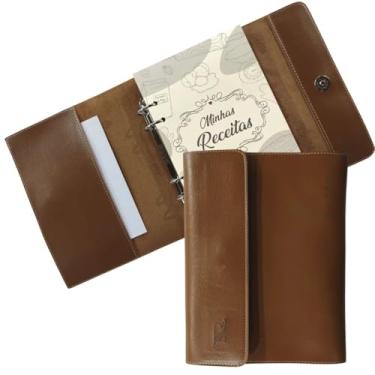 Imagem de Pasta Executiva Agenda Em Couro Fichário Com Refil Minhas Receitas A5 Raffai Personalizada (Caramelo)