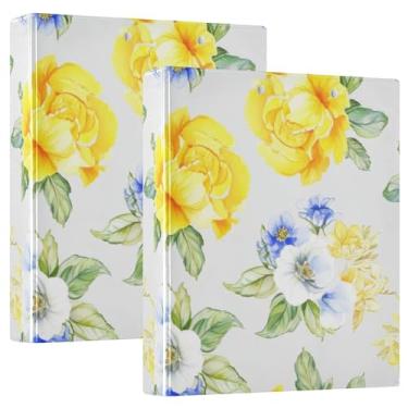 Imagem de Buquês florais personalizados amarelos 3 anéis fichários 1,5 polegadas comporta 200 folhas, pastas, anel redondo, agenda, fichário, 31,5 x 27 x 6 cm, pacote com 2