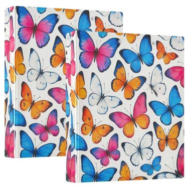 Imagem de Pastas coloridas de borboletas vibrantes, brancas, 3 anéis, 3 argolas, 200 folhas, 3 pastas de anéis, floral, redondo, fichário, 31,5 x 27 x 6 cm, 1 pacote