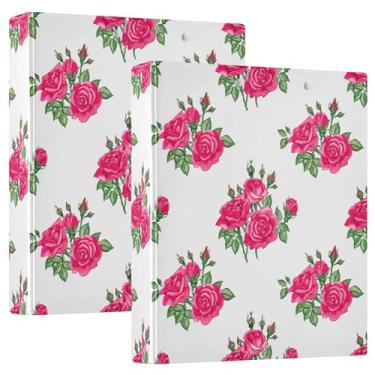 Imagem de Fichários de três anéis brancos com folhas rosas exuberantes 3 cm, 200 folhas, anel redondo, 31,5 x 27 x 6 cm, pacote com 2