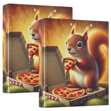 Imagem de Fichários Happy Squirrel Pizza Party de 3 cm com 3 argolas, 200 folhas, 3 pastas de anel, fichário redondo, 31,5 x 27 x 6 cm, pacote com 2