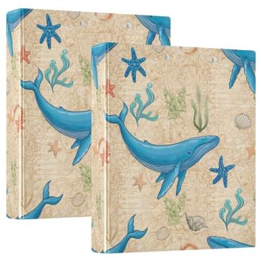 Imagem de Pastas personalizadas vintage Sea Blue Whales Lives de 3 cm com 3 anéis para guardar 200 folhas, portfólio de pastas, 31,5 x 27 x 6 cm, 1 pacote
