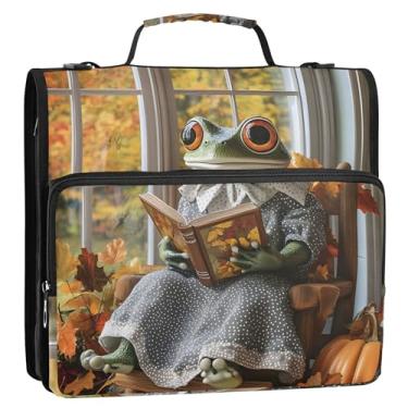 Imagem de Cute Lady Frog Organizador de fichário engraçado com zíper de 3,8 cm, 3 anéis, bolsa para fichário do ensino médio com alça portfólio e estojo para pasta de anel