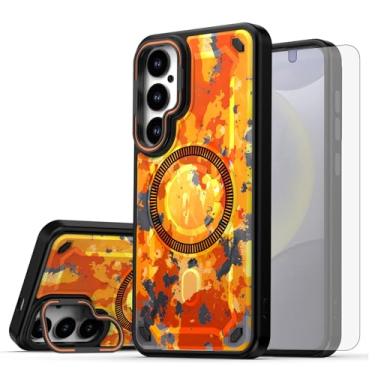 Imagem de Asuwish Capa de celular para Samsung Galaxy S24/S25 5G capa magnética com protetor de tela de vidro temperado e suporte rígido híbrido de carregamento sem fio pintado S 24 24S 25 25S G5 SM-S931U
