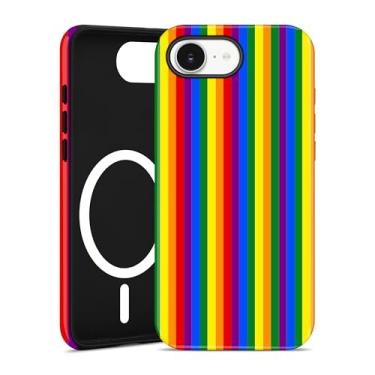 Imagem de Jusy Capa de telefone listrada compatível com MagSafe para iPhone 16e, LGBT-Q Pride Rainbow Magnetic Soft TPU e capa protetora de policarbonato rígido para mulheres e meninas (fosco) - arco-íris