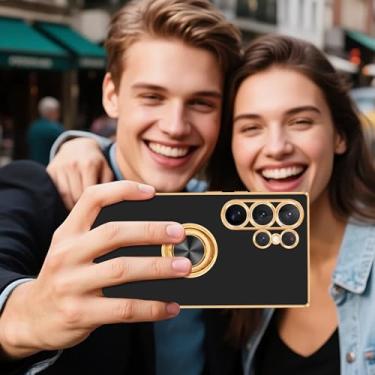 Imagem de Capa para Samsung S24 Ultra [com suporte de anel de 360°] [suporte magnético para carro] Capa para celular feminina e à prova de choque para Samsung Galaxy S24 Ultra, 6,8 polegadas, 2024, preta