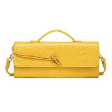 Imagem de Beaguful Bolsa de mão feminina moderna de couro com estampa de crocodilo bolsa transversal à noite, Amarelo