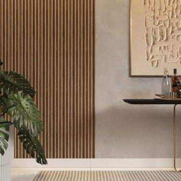 Imagem de Placas Ripados Decorativo Adesiva 45x11 Painel Qualidade Sala Penteadeira(Castanho,100 PLACAS)