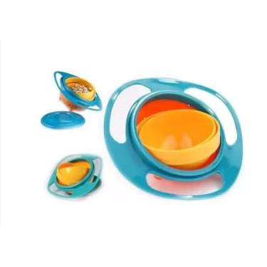 Imagem de Kit 2 Pratos Giratório 360° Infantil Gyro Bowl, Tigela Antiaderramamento com Tampa e Alça, Polipropileno Livre de BPA, 9cm Diâmetro Interno, Rosa, 6 Meses a 4 Anos