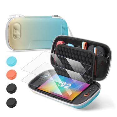 Imagem de Switch Case for Nintendo Switch 2, Upgraded Honeycomb Shock-absorbing Design, 3 in 1 Accessories Bundle with 10 Game Cards Storage, 2 Screen Protectors, 2 Pairs Thumb Grip Caps