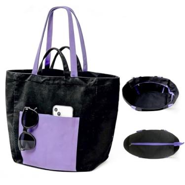 Imagem de CYD Sacola preta para mulheres e bolsa com vários bolsos para escola, dobrável e espaçosa para viagens, fitness ou atividades ao ar livre, bolsos laterais para guarda-chuva, garrafa ou itens pequenos