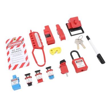 Imagem de WALFRONT Kit de Etiquetagem de Bloqueio Elétrico 8 Fechaduras de Disjuntor Com 2 Chaves e Ferrolho Saco de Armazenamento Termoplástico Não Condutor para Máquinas e Equipamentos